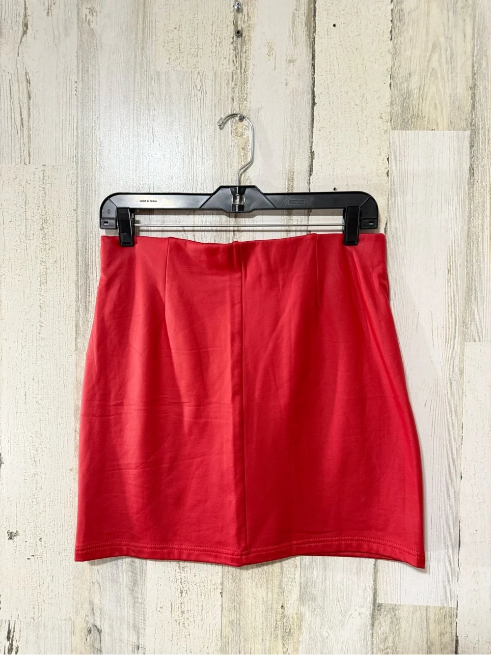 Red Faux Leather Mini Skirt with Front Slit by Chocolate